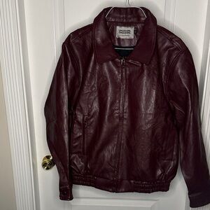 Men's Burgundy/Maroon Vegan Leather Bomber Jacket